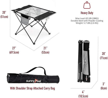 SUNNYFEEL Outdoor Folding Table | Lightweight Mesh Compact Camping Table, Roll Up Top 2 People Portable Camp Tables with Carry Bag for Picnic/Cooking/Beach/Travel/BBQ