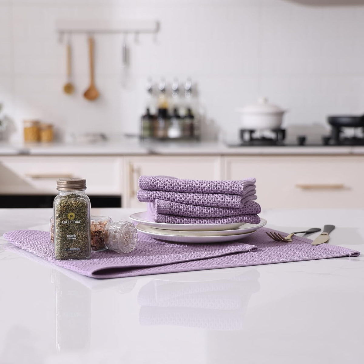 Kitinjoy 100% Cotton Waffle Weave Kitchen Towels, 8-Pack Super Soft and Absorbent Dish Towels for Drying Dishes, Kitchen Hand Towels, 13 in x 28 in, Lavender