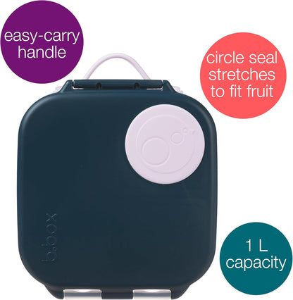 b.box Mini Lunch Box, Bento Box for Kids, Snack Container with 2 Leak Proof Compartments, Reusable Snack Containers with Lids, Kids Lunch Boxes Ages 3+, BPA Free, 4 1/4 Cup Capacity (Indigo Rose)