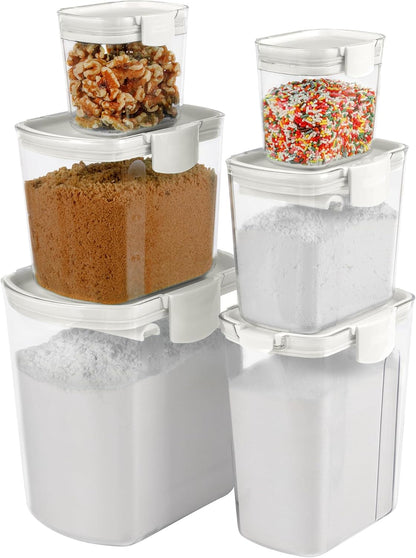 Progressive ProKeeper Baker's Airtight Kitchen Storage Canister Container Set for Flour, Sugar & More, Keeps Ingredients Fresh, with Accessories (White, 6- Piece)