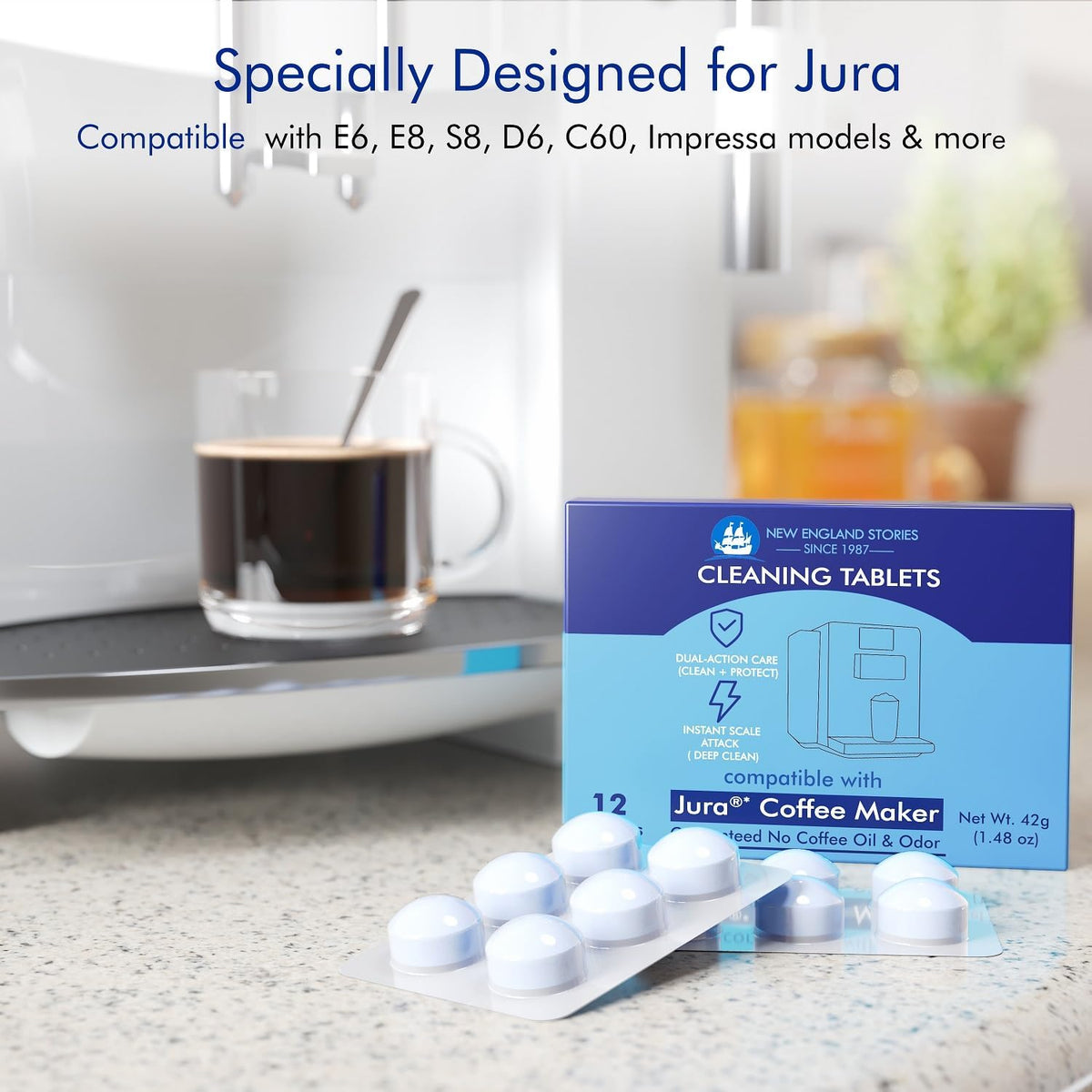 Jura Compatible Cleaning Tablets 12-Pack - Deep Clean Coffee Machine Internal Systems, Portafilter & Brew Group, Remove Oil Residue & Scale
