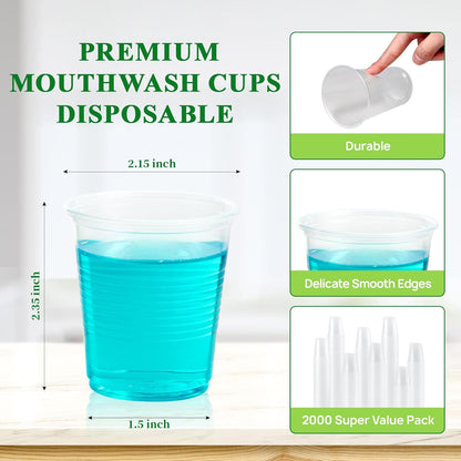 Vplus 2000 Pack 3 OZ Cold Clear Small Plastic Cups, 3 Ounce Disposable Measuring Tasting Sample Mouthwash Dessert Shot Cups for Bathroom, Party