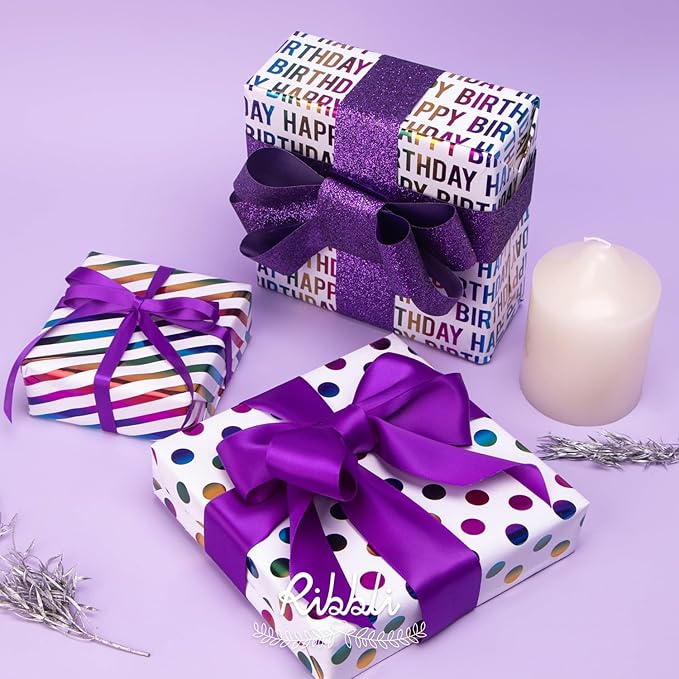 Ribbli Fireworks Musical Birthday Card and Iridescent Birthday Wrapping Paper