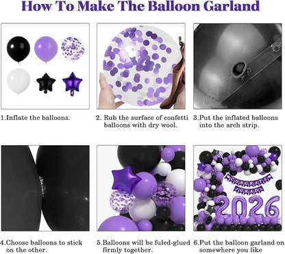 Graduation Decorations Class of 2026: Purple and Black Graduation Balloon Arch Garland Kit and Purple Confetti Balloons Congrats Grad Banner 2026 Foil Balloon Decorations For Grad Party