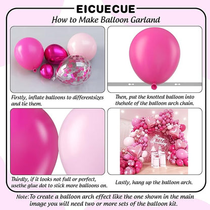 Pink Balloons Garland Arch Kit - 161Pcs Different Size Hot Pink Metallic Pink Shades of Pink and Pink Heart Balloons for Girl Birthday Baby Shower Princess Valentine's Day Party Decorations