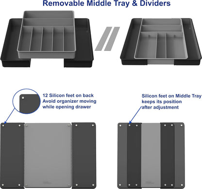 Simple Houseware Expandable Kitchen Drawer Flatware Organizer, Black/Gray