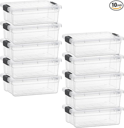 Superio Clear Storage Box with Lid, 4.5 Quart Plastic Container Bins for Organizing, Stackable Crates, BPA Free, Non Toxic, Odor Free, Organizers for Home, Office, School, and Dorm, 10 Pack