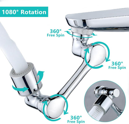 1080°Swivel Faucet Extender, Sink Water Faucet Aerator Extension in Brass, Swivel Robotic Arm Bathroom Faucet Extender, Kitchen Rotating Extension Filter with 2 Mode Splash