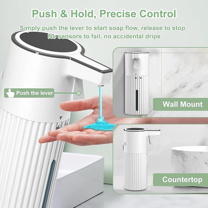 Push-Activated Automatic Soap Dispenser, Continuous Flow Control 400ml Large Capacity AA Battery Powered Waterproof Adjustable Volume Soap Dispenser for Bathroom & Kitchen(Liquid)