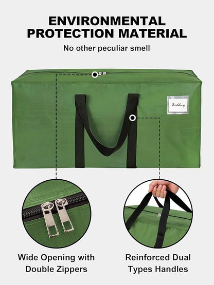 80 Pack Large Strong Moving Bags with Zippers & Carrying Handles - Water-Resistant - Heavy Duty Storage Tote for Space Saving, Fold Flat, Alternative to Moving Box (Olive Green)