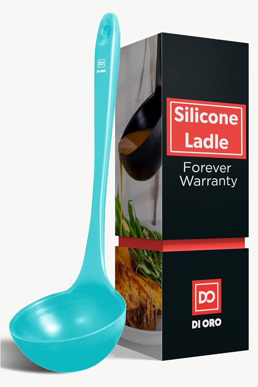 DI ORO Silicone Ladle - Heat-Resistant Large Kitchen Soup Spoon for Cooking & Serving - Nonstick Cookware Safe With Wide Bowl