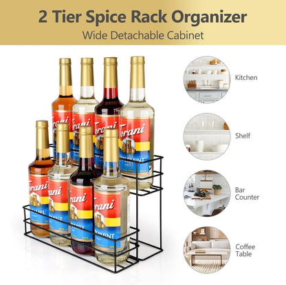 8 Bottle Capacity Coffee Syrup Organizer 2 Tier Coffee Syrup Stand Shelf for Coffee Bar Kitchen Small Wine Rack for Bar Family Storage for Syrup Wine Dressing