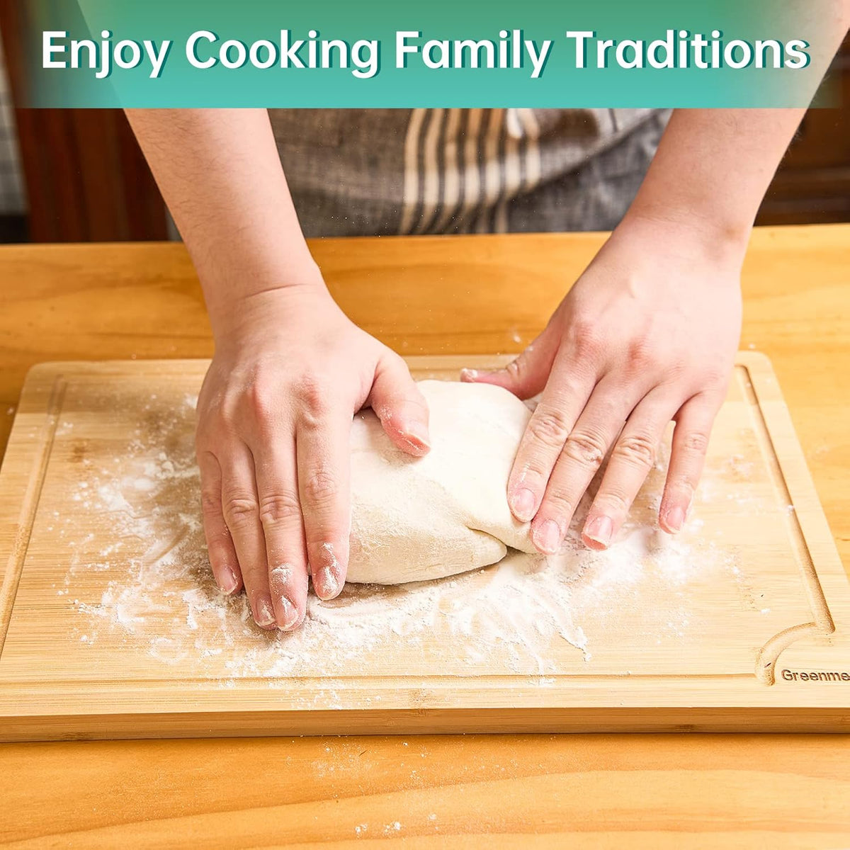 Bamboo Cutting Boards for Kitchen, Wood Cutting Board with Holder, Bamboo Cutting Board Set Reversible with Juice Grooves for Meat Cheese Fruit and