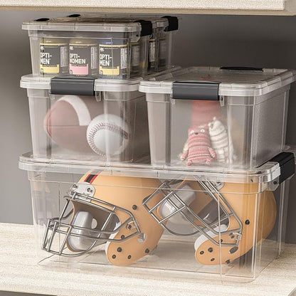 Superio Clear Storage Box with Lid, 1.85 Quart Plastic Container Bins for Organizing, Stackable Crates, BPA Free, Non Toxic, Odor Free, Organizers for Home, Office, School, and Dorm
