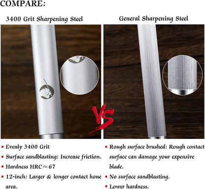 High Hardness Honing Steel 12 Inches Flat Knife Sharpener Steel Sharpening Rod for Kitchen Knives Carbon Steel Honing Rod