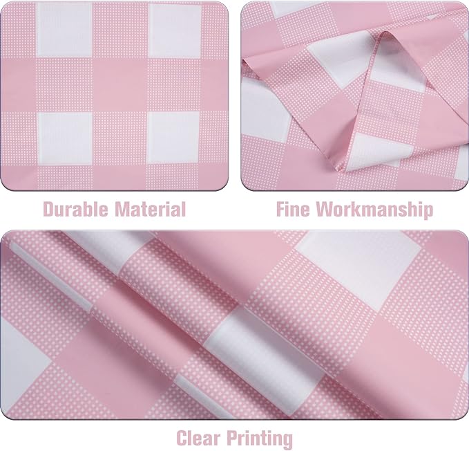 Kesfey 3 Packs Pink Gingham Tablecloth Pink and White Checkered Tablecloths 54 x 108 Inches Disposable Plastic Gingham Tablecovers Waterproof Rectangle Picnic Table Covers for Birthday Party Supplies