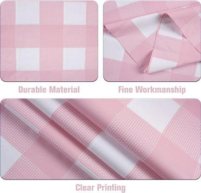 Kesfey 3 Packs Pink Gingham Tablecloth Pink and White Checkered Tablecloths 54 x 108 Inches Disposable Plastic Gingham Tablecovers Waterproof Rectangle Picnic Table Covers for Birthday Party Supplies