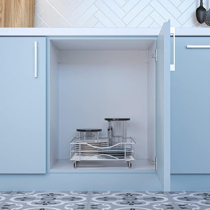Home Zone Living Pull Out Kitchen Cabinet Organizer with Slide Out Drawer for Space Saving Storage, 14” W x 21” L