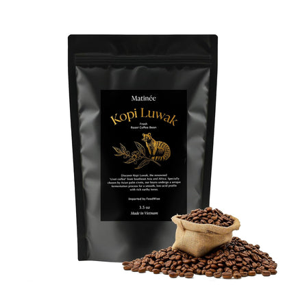 Matinée Wild Kopi Luwak Coffee Whole Beans, Medium Roast Luwak Coffee Gifts, Produce of Vietnam, 3.5oz / 100 Grams