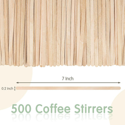 Wisyok 500 PCS Coffee Stirrers, 7 Inch Premium Birch Wood Sticks, Smooth Round Ends, Splinter-Free Disposable Stir Sticks for Coffee, Cocktails