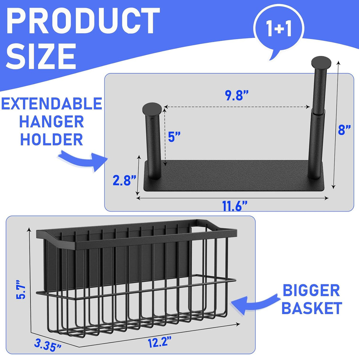 MFTEK Magnetic Dryer Ball Holder and Magnetic Hanger Holder for Laundry Room Organization, Extendable Hanger Organizer Stacker, Magnet Lint Bin, Metal Basket Dryer Ball Container Set (Black)