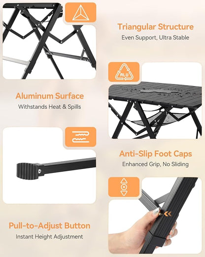 Sportneer Camping Table Folding Table, Bi-Fold Portable with Fast Open Design, Adjustable Height 16.5-27.6", 35.4"x23.6" Lightweight Aluminum Tabletop, Handle & Shoulder Strap for Outdoor Picnic