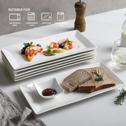 12" Serving Platters Set of 4, White Rectangular Plates, Ceramic Serving Tray, Stackable Large Party Plates for Appetizer, Dessert, Steak, Sushi
