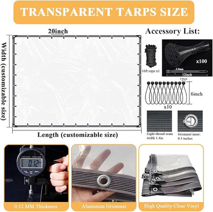 18x22 FT Clear Vinyl Patio Enclosure Panels - Heavy Duty Waterproof Clear Tarps with Reinforced Edges & Grommets for Temporary Winter Porch Enclosure & Deck Enclosure