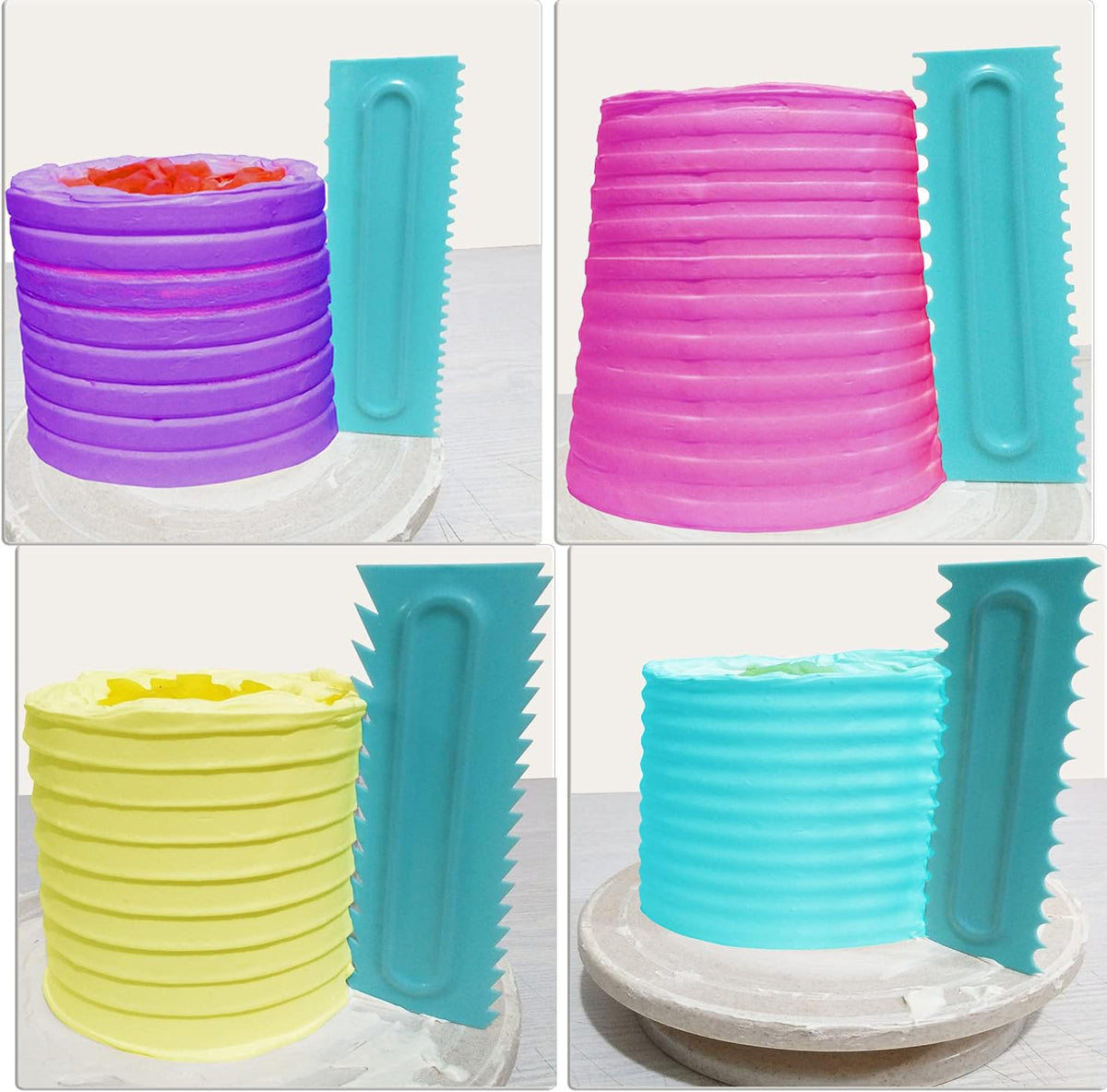 Cake Scraper set of 8 Pack Cake Edge Tools Decorating Icing Smoother Comb,Plastic Sawtooth Decorating Mousse Butter Cream Polisher-16 Design