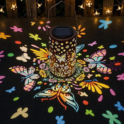 Solar Lantern Outdoor Waterproof, Gifts for Women Mom Grandma, Hanging Metal Light Colorful Butterfly Garden Decor for Yard Patio Lawn