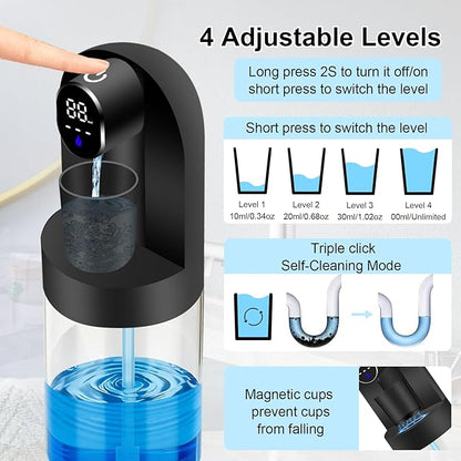 Automatic Mouthwash Dispenser for Bathroom, 20.29 oz Touchless Smart Wall-Mounted Mouth Wash Dispensers, 4 Magnetic Cups, 4 Dispensing Modes, Hands-Free Bathroom Accessories for Home Kids Family-Black