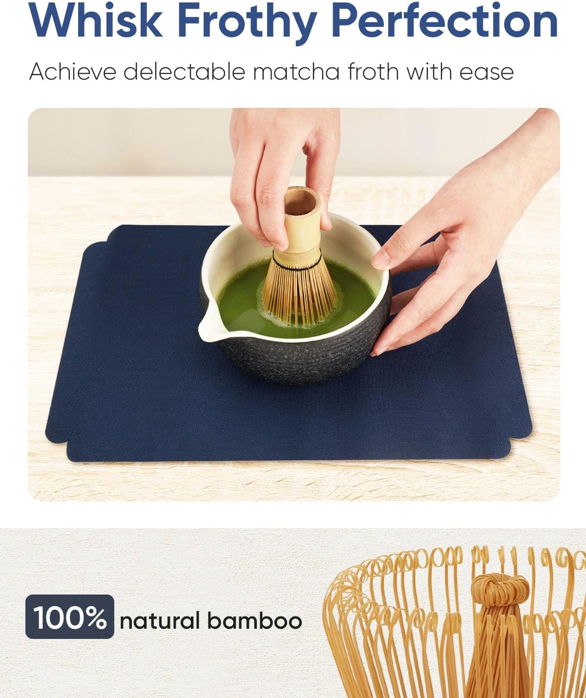 7 Pcs Matcha Kit Set, Matcha Whisk and Bowl with Spout, Powder Sifter, Whisk Holder, Bamboo Scoop and Scoop Rest