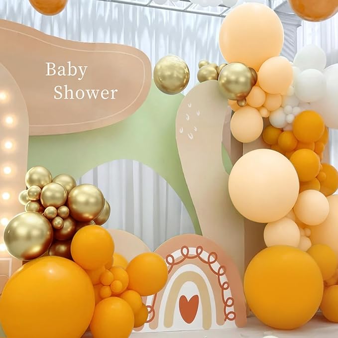 MEBAY Orange White Nude Gold Balloon Arch Kit, 166Pcs Dusty Orange White Sand Metallic Gold and Nude Balloons for Birthday Party Baby Shower Bridal Shower Wedding Decorations