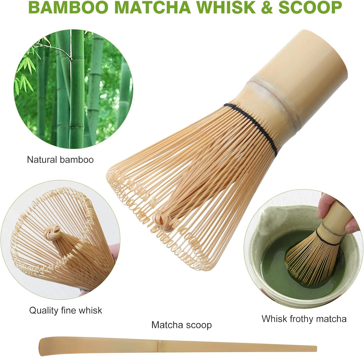 Matcha Whisk Set - Premium Complete Ceremonial Grade Matcha Set with Bamboo Whisk, Matcha Bowl with Spout, Scoop, Sifter & Holder