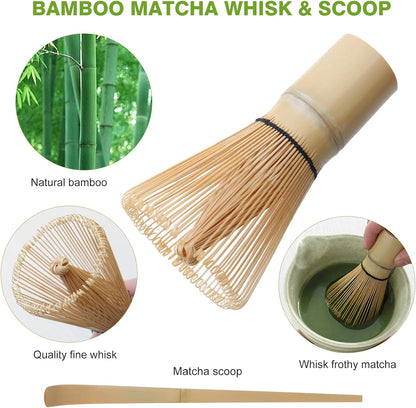Matcha Whisk Set - Premium Complete Ceremonial Grade Matcha Set with Bamboo Whisk, Matcha Bowl with Spout, Scoop, Sifter & Holder