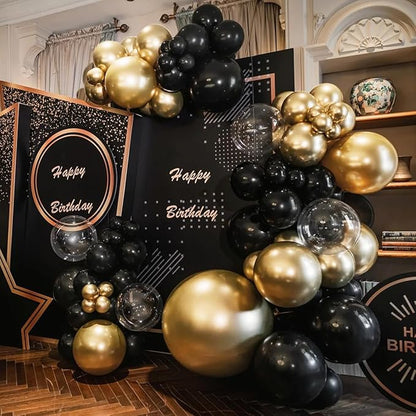 Black Gold Balloons Garland Arch Kit, 151pcs Metallic Gold and Black Balloons Different Size 18 12 10 5 inch for Graduation, Birthday, Anniversary, New Year Party Decorations Supplies