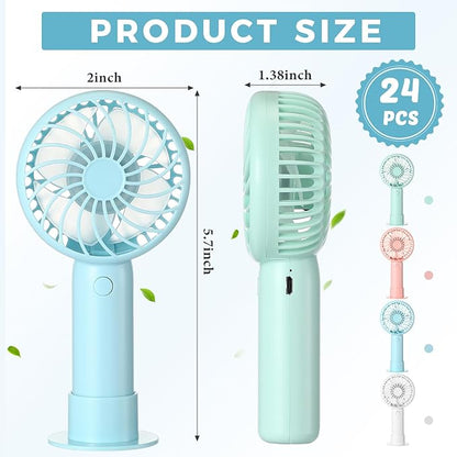Tujoe 24 Pcs Mini Powerful Handheld Fan 3 Speed Personal Small Portable Rechargeable Fan with Base USB for Women Eyelash Makeup Office Travel Beach Indoor Outdoor (Mixed Colors)
