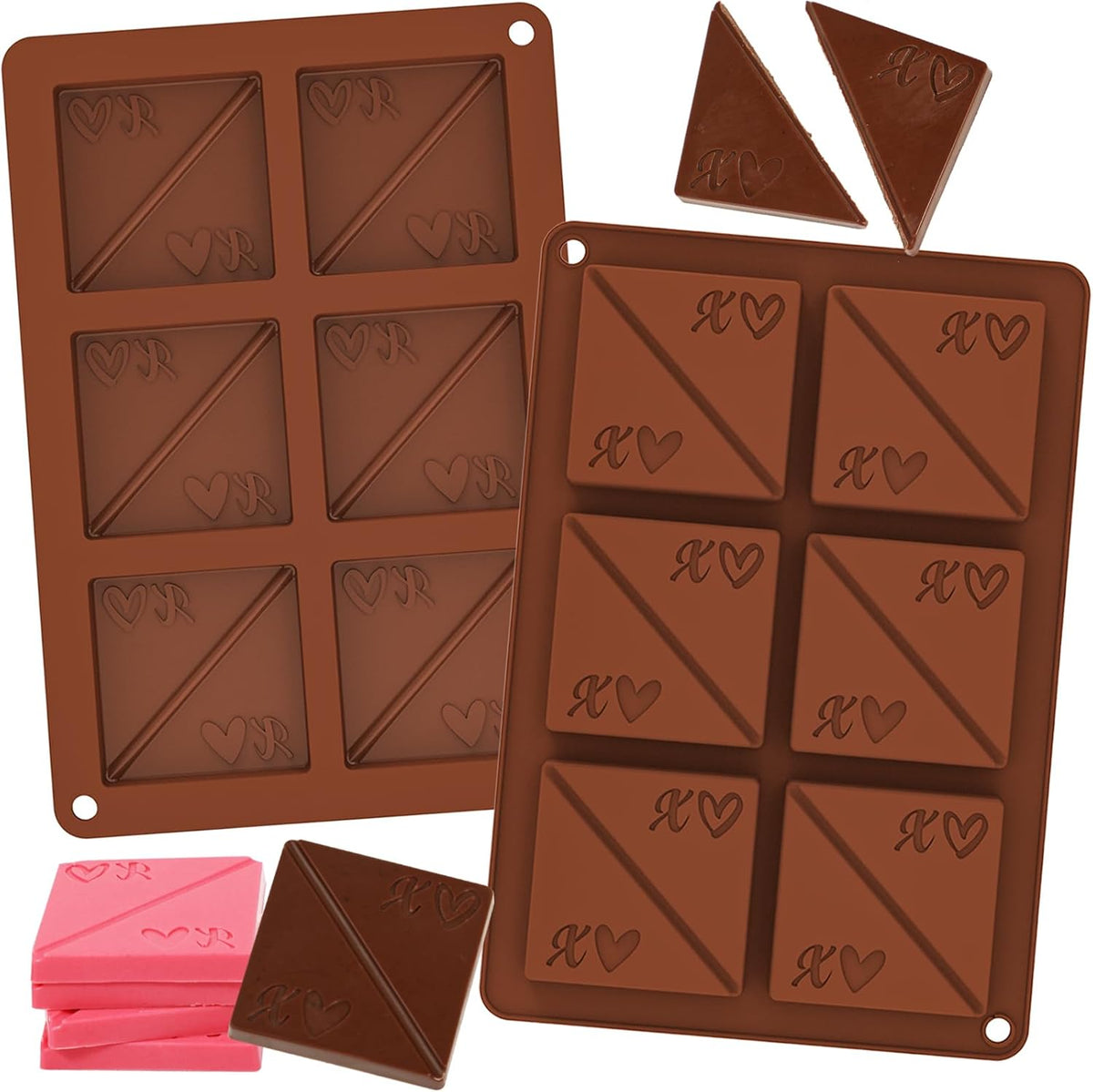 Webake Square Break-Apart Chocolate Mold, 2 Pack Silicone Conversation Chocolate Molds, Romantic Couples Chocolate Mold