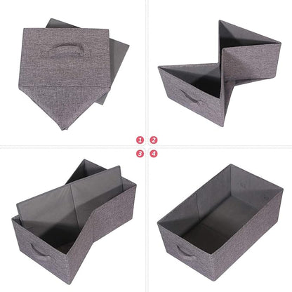 TENABORT Set of 5 Closet Organizer Bins with Handle, Fabric Foldable Storage Baskets Cloth Box Containers for Shelves Home Office Clothes Clothing, Gray, Jumbo