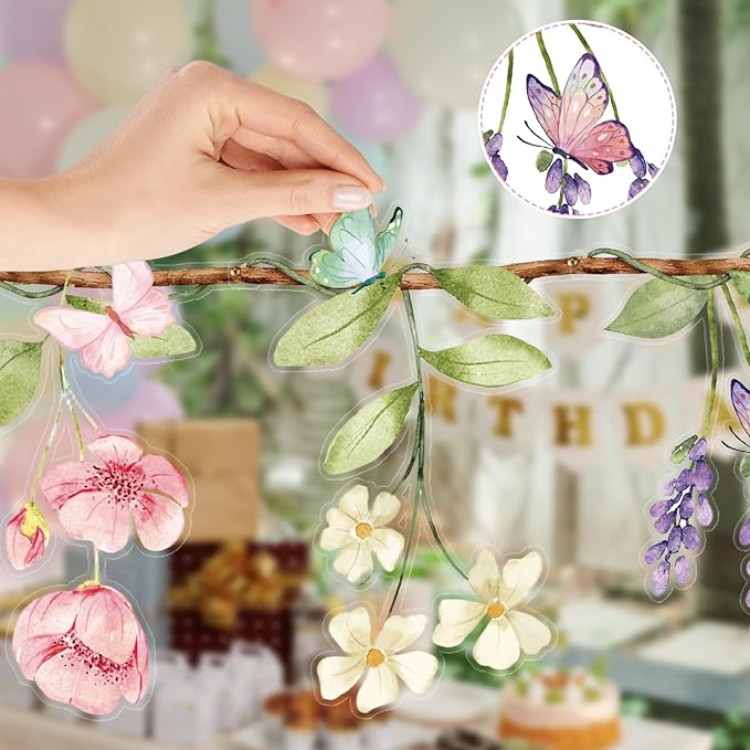 2 Pcs Wildflower Garland, Wildflower Party Decorations Reusable Garden Flower Banner for Baby Shower Birthday Spring Fresh Off the Market Bridal Shower Girl Party
