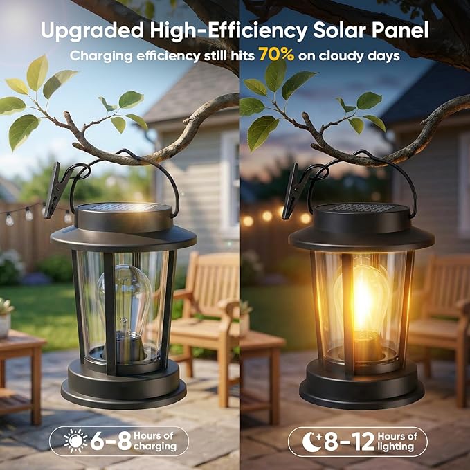 Solar Lanterns Outdoor Waterproof IP65 - 2 Pack Decorative Hanging Solar Lantern for Trees Easy to Install Warm Patio Garden Accent Lights for Outside Tabletop Decor Gardening Gifts for Mom Women