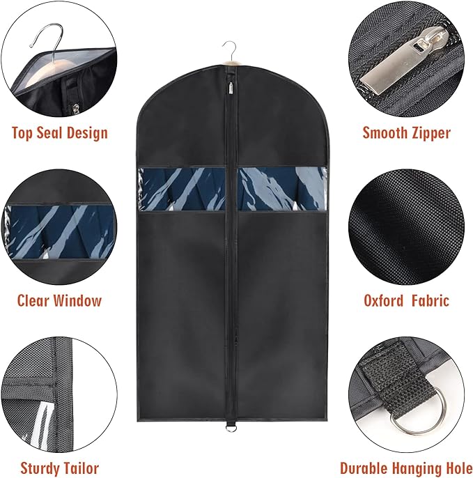 Univivi Garment Bag Suit Bag for Storage and Travel 43 inches, Lightweight Study Full Zipper Washable Suit Cover for Dresses, Suits, Coats, Set of 3