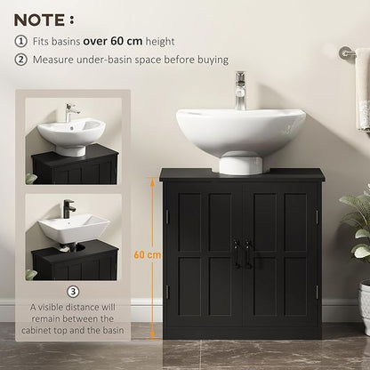kleankin Pedestal Sink Storage Cabinet, Under Sink Cabinet with 2 Doors and Adjustable Shelf, Bathroom Vanity with U-Shape Cut-Out, Black