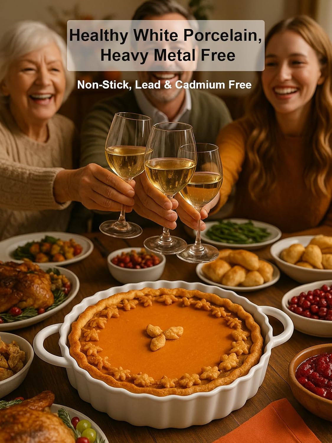 10×2in Deep Ceramic Pie Pan with Handles for Pie Quiche Tart Baking. Easy to grip, Lead-Free