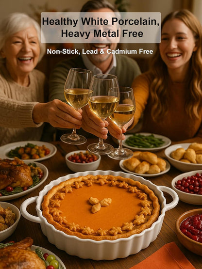 10×2in Deep Ceramic Pie Pan with Handles for Pie Quiche Tart Baking. Easy to grip, Lead-Free
