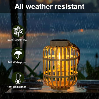pearlstar Outdoor Solar Lanterns Light Rattan Natural Lantern with Handle for Hanging or Table Lamp for Patio Yard Garden Wedding Home Decoration, Edison Bulb, Auto on/Off (Style 4)