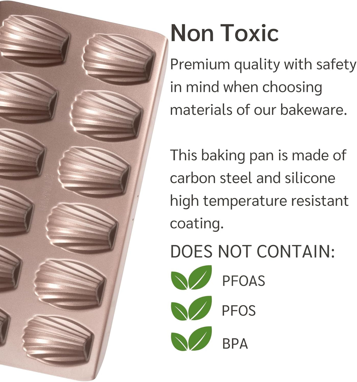 Non Toxic Nonstick Madeleine Pan 12 Well Set of 2 (24 wells), Non Stick Nontoxic Madeleines Pans for baking, Madeleine Cake Cookie Mold