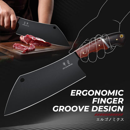 Meat Cleaver Knife 8inch - Black Butcher Knife for Meat Cutting, Japanese High Carbon Steel Vegetable Cleaver for Chopping