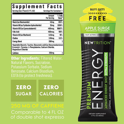 NewTrition® Extra Strength Energy Shots, 250mg Caffeine Energy Shots with Vitamin B & Amino Acids, Sugar-Free Vitamin Energy Shot, 1.7 fl oz (Pack of 24, 4 Flavors-Mixed-2)