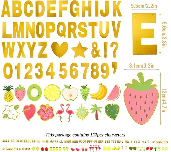 SUNBEAUTY 122 Pcs Customizable Letters Summer Banner Fruit Party DIY Banner for Luau Tiki Party Tropical Hawaiian Festival Favors Photo Backdrop Window Decor